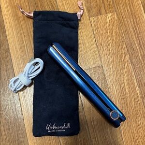 Mini travel rechargeable Blue Hair flat iron Straightener with Pouch